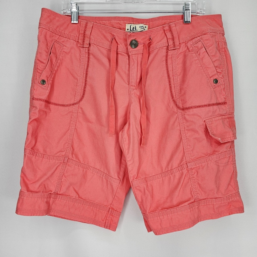 Vintage L.E.I Ashley Trouble Cargo Shorts Womens Junior 15 Pink Utility Y2K